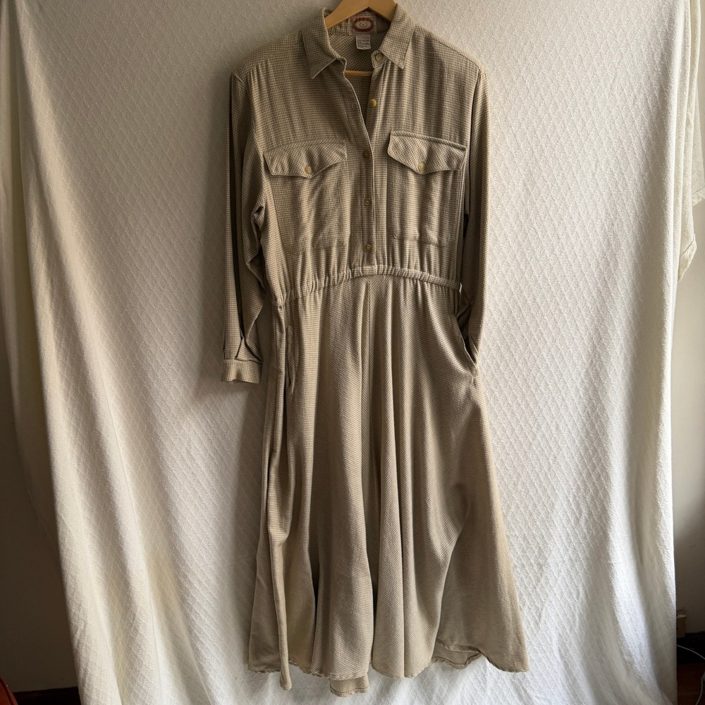 Vintage Banana Republic Safari Shirt Dress Mill Valley Tan Cotton Medium